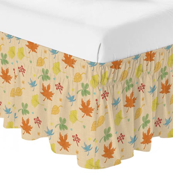 King Bed Skirt 16 Inch Drop, Autumn Watercolor Maple Leaves Easy Fit Wrap Around Ruffle Bedding, Retro Background Bed Skirts with Adjustable Elastic Belt