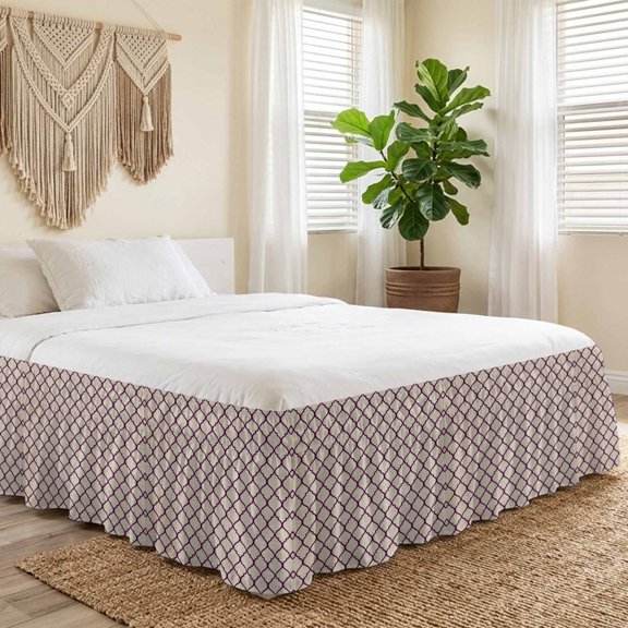 King Bed Skirt 16 Inch Drop, Country Farm Style Moroccan Diamond Lattice Easy Fit Wrap Around Ruffle Bedding, Geometric Plaid Bed Skirts with Adjustable Elastic Belt