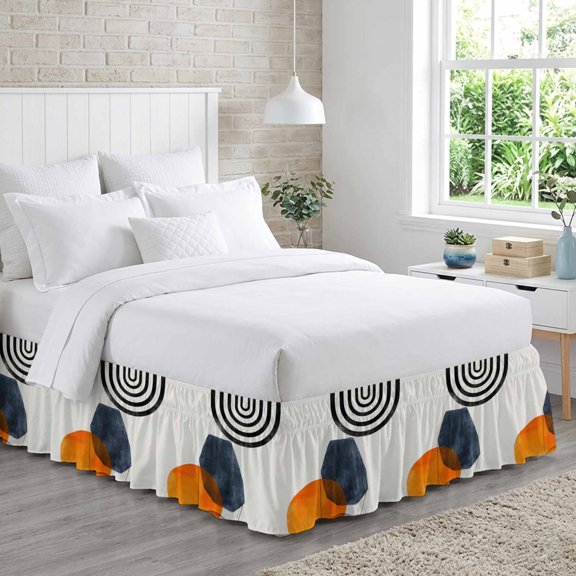 King Bed Skirt 18 Inch Drop, Nordic Style Bohemian Arch Sun Easy Fit Wrap Around Ruffle Bedding, Modern Abstract Arts Bed Skirts with Adjustable Elastic Belt