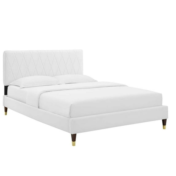 King Bed Stain Resistant Velvet Fabric Classic White