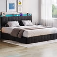 thumbnail image 1 of King Bed with LED Lights and Lift-Up Storage, Velvet Upholstered Platform Frame Features Power Outlets & Hydraulic Base, No Box Spring, Black, 1 of 10