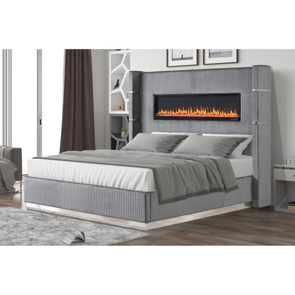 King Bed with Silver Line Design in Velvet | Relax and Listen to Music in Bedroom