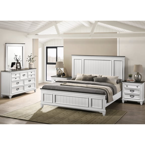 King Bedroom With Elegance: Bed, Dresser, Mirror, 2 Nightstands Distressed Finish : Night Tables