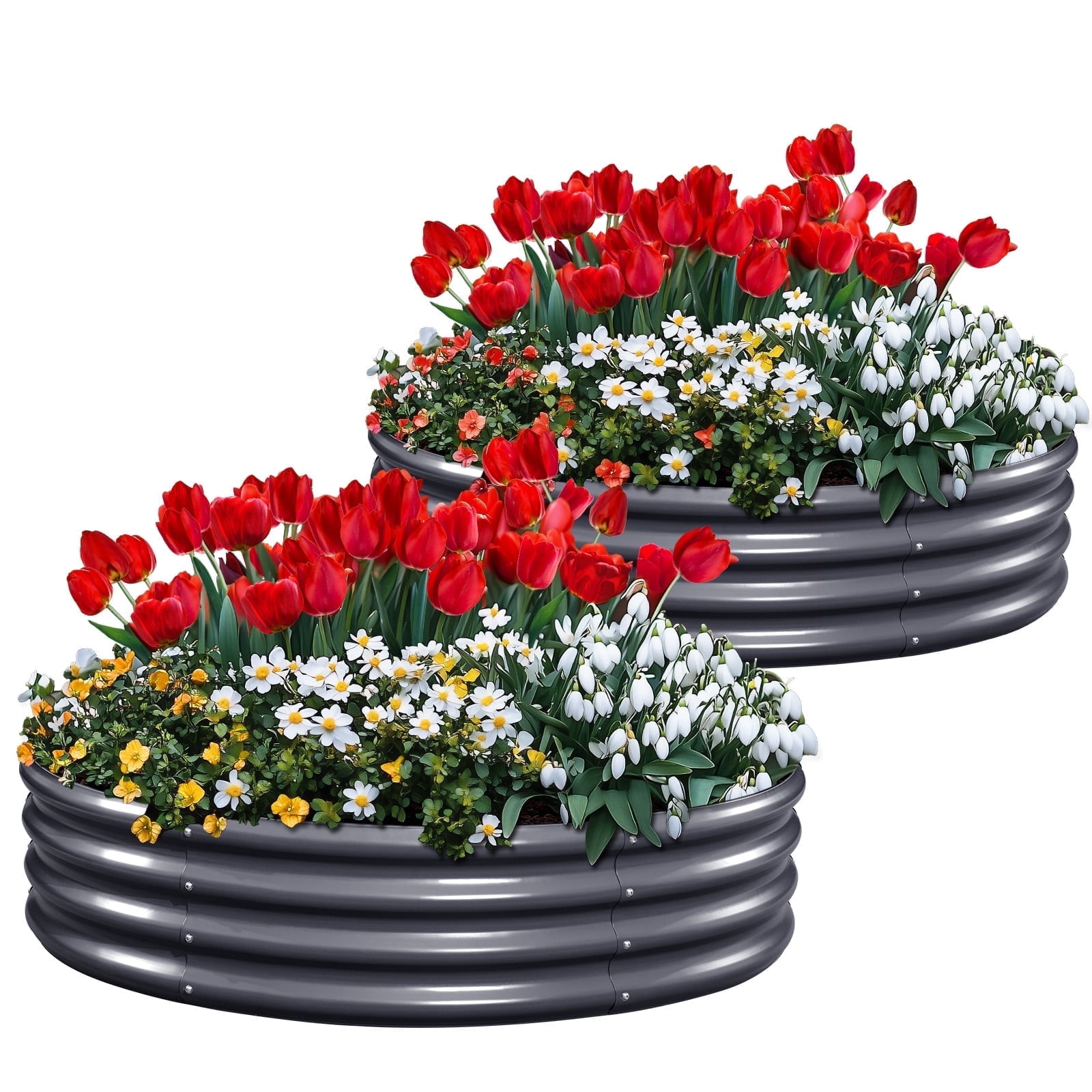 King Bird 2PCS 4x4x1 ft Raised Garden Bed Galvanized Steel Planter Garden Box for Outdoor Gardening Vegetables Flowers Round Dark Gray