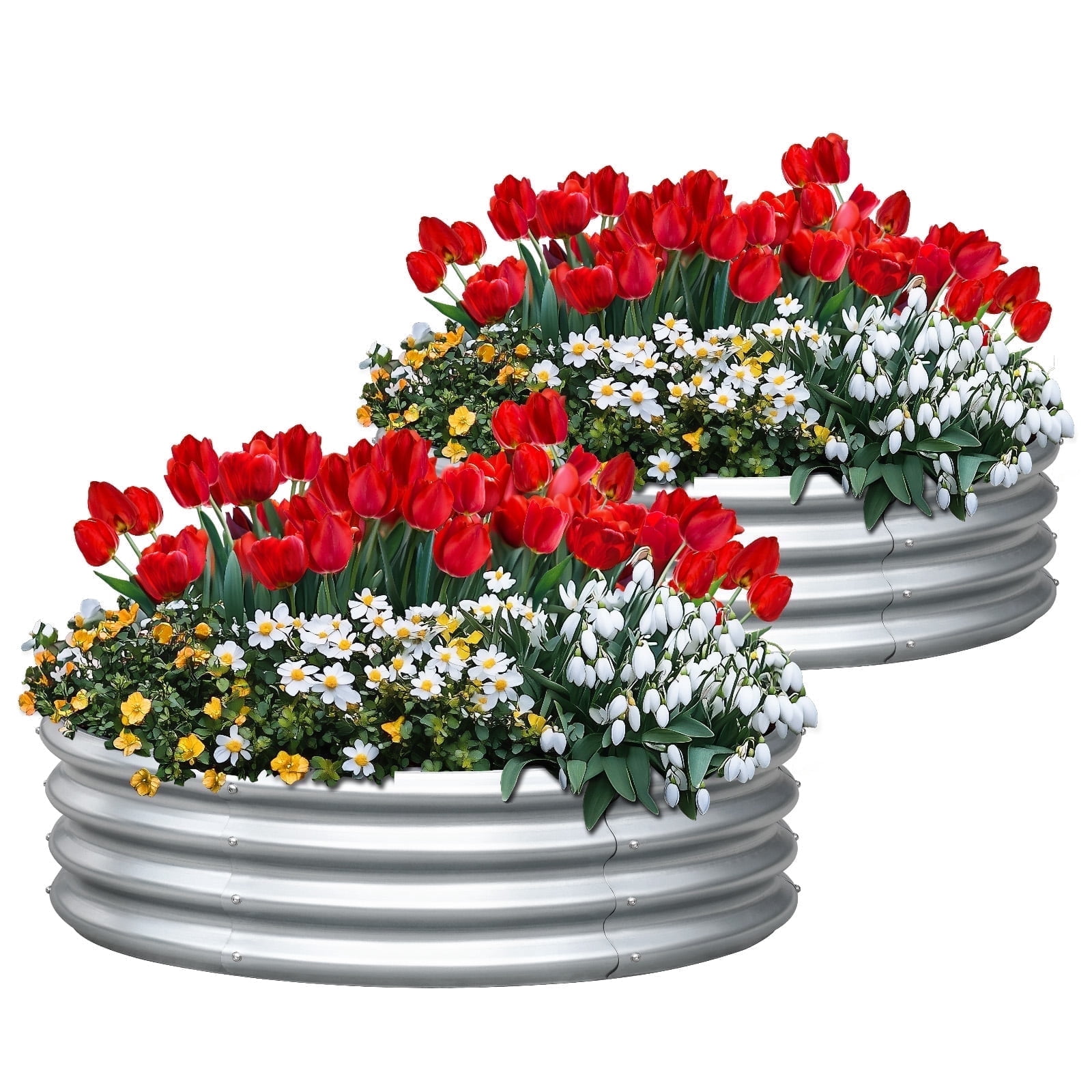 King Bird 2PCS 4x4x1 ft Raised Garden Bed Galvanized Steel Planter Garden Box for Outdoor Gardening Vegetables Flowers Round Silver