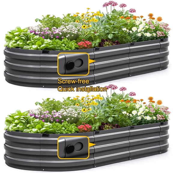 King Bird 2PCS 6x3x1 ft Raised Garden Bed Screwless Galvanized Planter Box for Outdoor Gardening Dark Gray