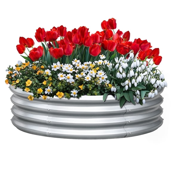 King Bird 4x4x1 ft Raised Garden Bed Galvanized Steel Planter Garden Box for Outdoor Gardening Vegetables Flowers Round Silver