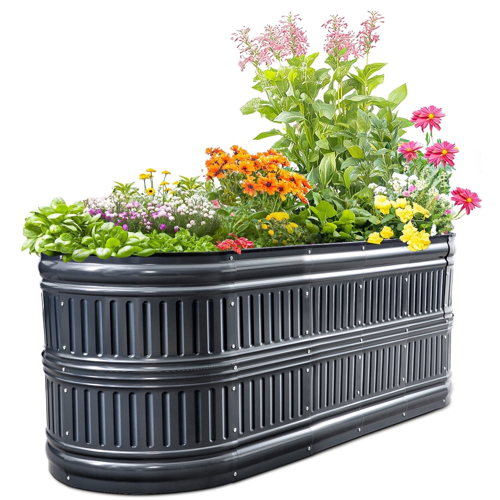 King Bird 6x2x2 ft Raised Garden Bed Kit Elevated Planter Box Galvanized Steel for Indoor Outdoor for Vegetables Flowers Patio Gardening 2 in 1 Dark Gray