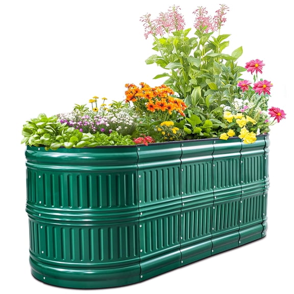 King Bird 6x2x2 ft Raised Garden Bed Kit Elevated Planter Box Galvanized Steel for Indoor Outdoor for Vegetables Flowers Patio Gardening 2 in 1 Dark Green