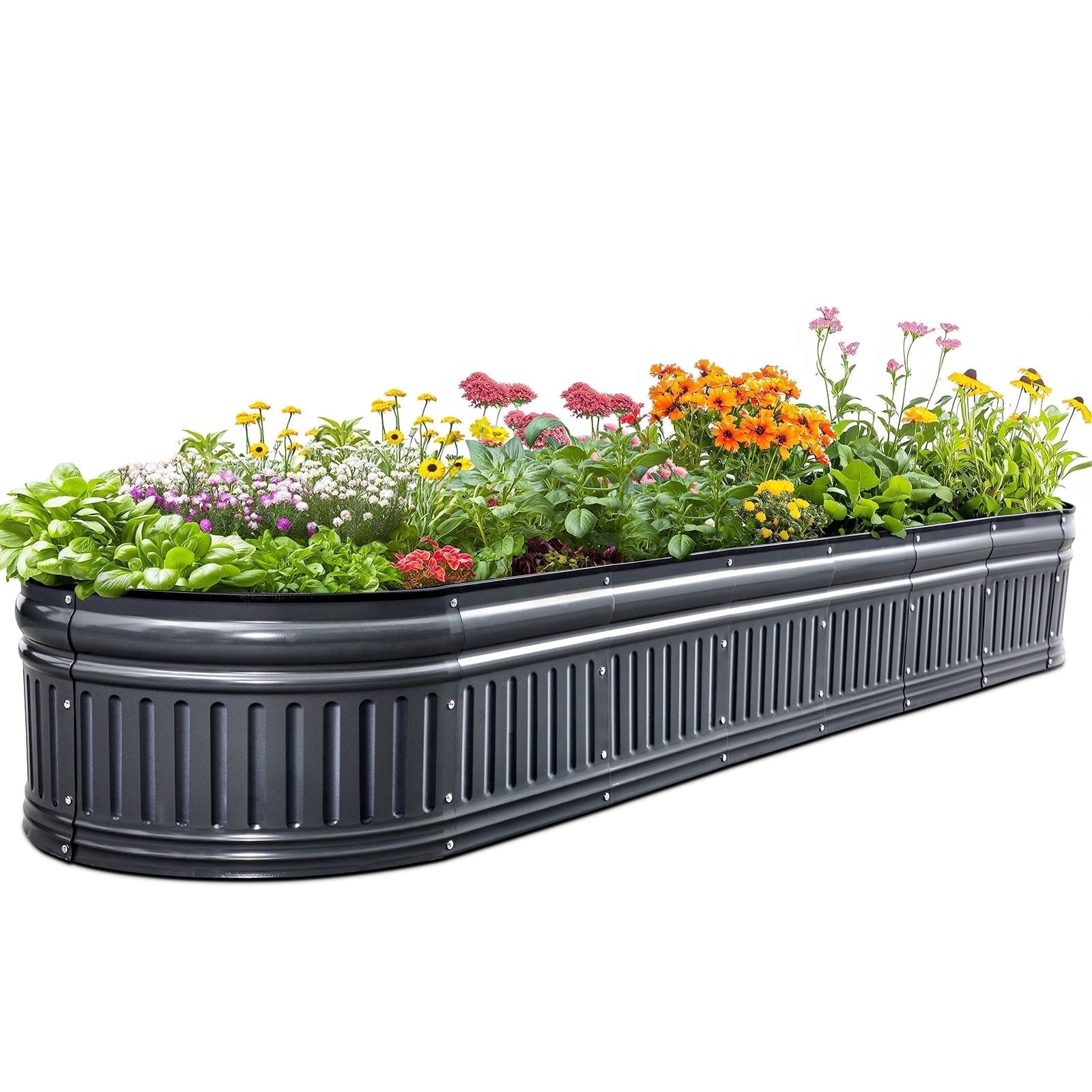 King Bird 8x2x1 ft Raised Garden Bed Kit Elevated Planter Box Galvanized Steel for Indoor Outdoor for Vegetables Flowers Patio Gardening Dark Gray