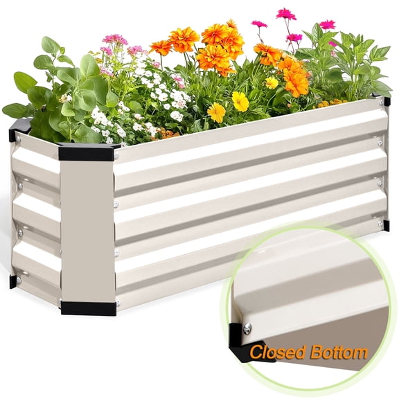 King Bird 3x1x1 ft Galvanized Metal Raised Garden Bed with Bottom Closed - Elevated Planter Box for Indoor, Outdoor, Patio & Balcony Gardening Beige