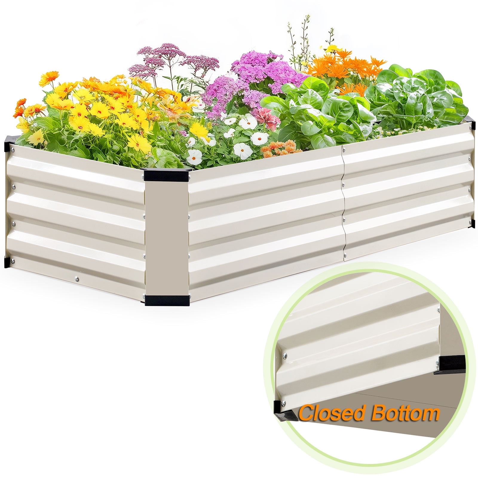 King Bird 4x2x1 ft Galvanized Metal Raised Garden Bed with Bottom Closed - Elevated Planter Box for Indoor, Outdoor, Patio & Balcony Gardening Beige