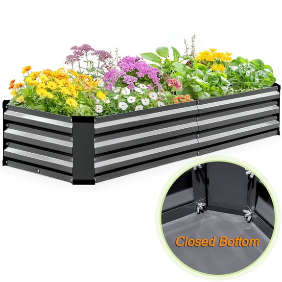King Bird 6x2x1 ft Galvanized Metal Raised Garden Bed with Bottom Closed - Elevated Planter Box for Indoor, Outdoor, Patio & Balcony Gardening Dark Gray