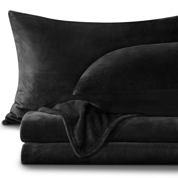 King Black Flannel Bedding Set, 4 Piece