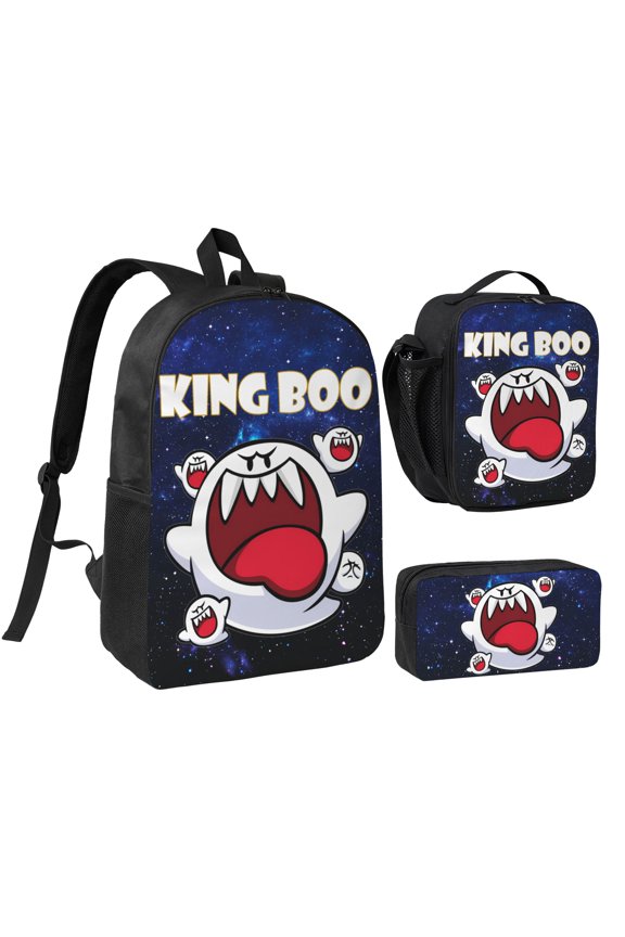 King Boo 3 Piece Backpack Set With Lunch Bag Pencil Case , High Capacity Bookbag With Lunch Box Pen Box Workplace Travel