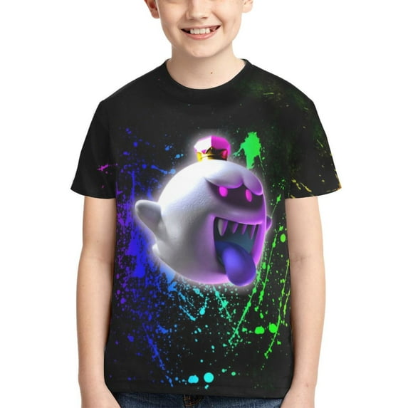 King Boo Horror Luigi's Mansion Teen T Shirts Unisex Crewneck Short Sleeve T-Shirt Tees Top For Boys Girls Youth Kids Large