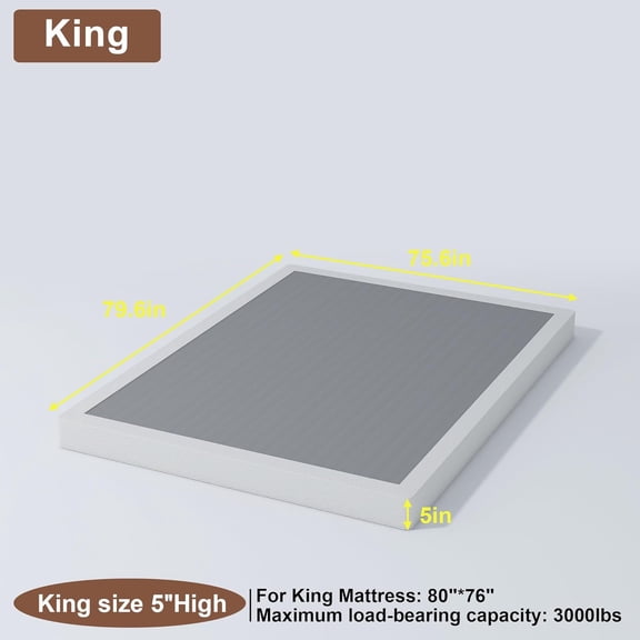 King Box Spring for King Bed, 5 Inch King Size Box Spring Only with 3000lbs Max Weight Capacity  Mattress Foundation Easy Assembly, Non-Slip, Noise Free