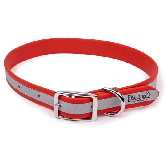 King Buck Core D Ring High Visibility Reflective Collar with Name Plate, Red, M/