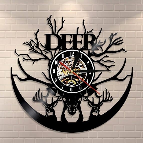 King Buck Wall Clock Deer Head Minimalist Wall Art Vinyl Record Wall Clock Forest Antlers Deer Nursery Decor Modern Animal Clock