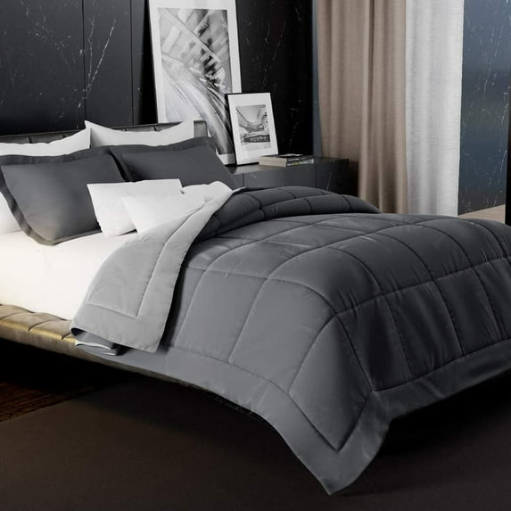 King/CALI King 3-Piece Lightweight Reversible Comforter Set ,1800 Thread Count, All Season Down Alternative, Duvet Insert,1 Reversible Comforter &2 Reversible Shams King/Cali King Dark Gray/Light Gray
