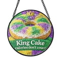 thumbnail image 1 of King Cake Mardi Gras Suncatcher Stained Glass Style UV Printed Glass Funny Carnival Gift Round, 1 of 8