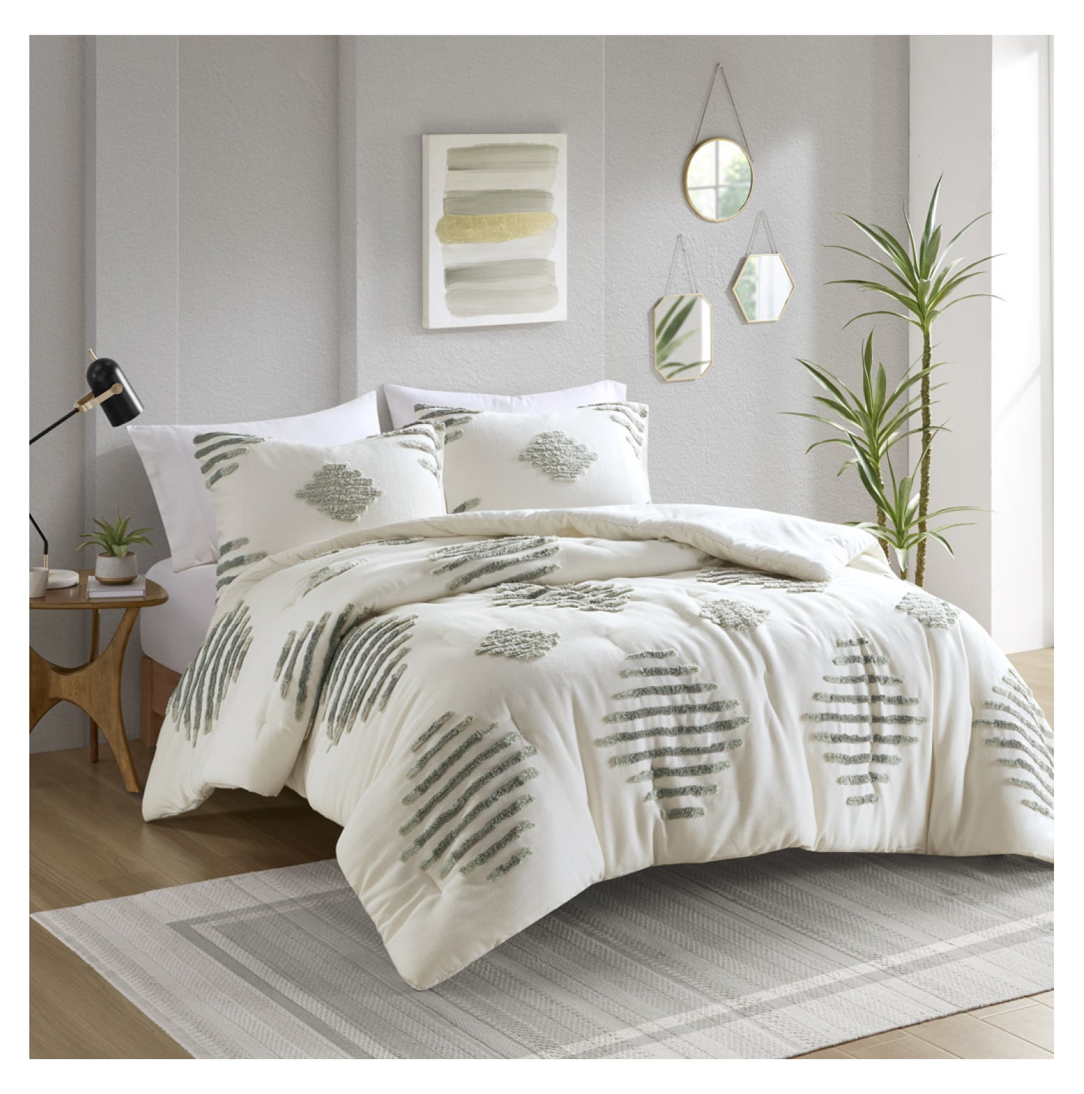 3 Piece Cotton Comforter Set with Chenille Tufting Taupe King/Cal King