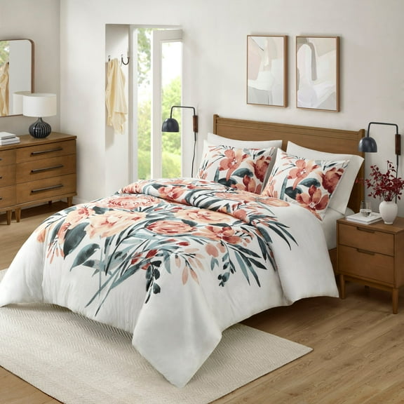 King/Cal King 3 Piece Floral Cotton Duvet Cover Set