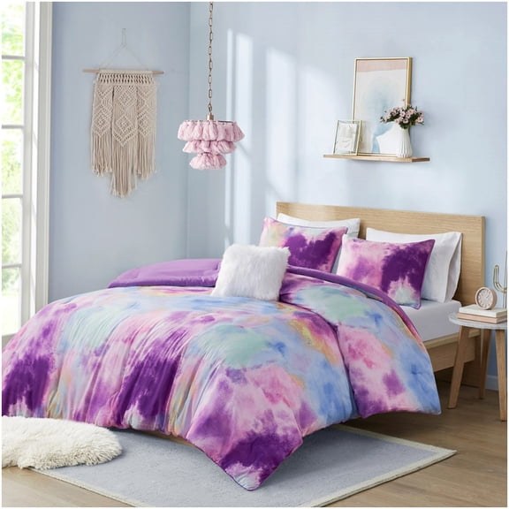King Cal King Multicolor Watercolor Tie Dye Polyester Comforter Bedding Set for Bedroom