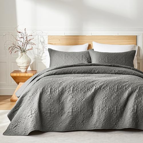 King/Cal King Quilt Bedding Set for All Seasons,Lightweight Dark Grey ...