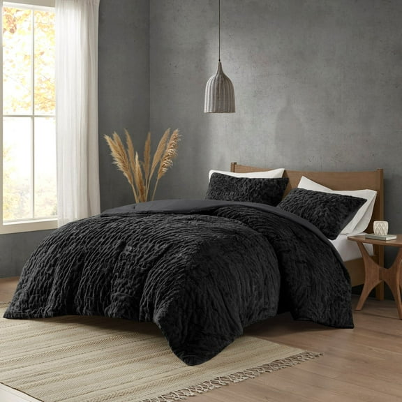 King/Cal King Ruched Fur Down Alternative Comforter Set