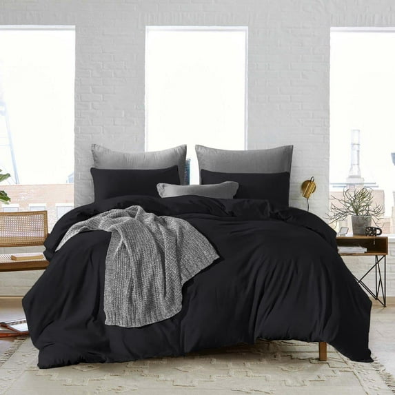 King/Cal King Size Duvet Covers Egyptian Cotton 600 Thread Count Soft and Smooth All Season Duvet Cover 3 Piece (1 Duvet Cover + 2 Pillow Cases) Black Solid with Zipper Closure