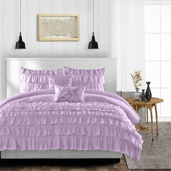 King/Cal King Size Egyptian Cotton 1000 Thread Count Duvet Cover Multi Ruffle Ultra Soft & Breathable 3 Piece Luxury Soft Wrinkle Free Cooling Sheet (1 Duvet Cover with 2 Pillowcases, Lilac)