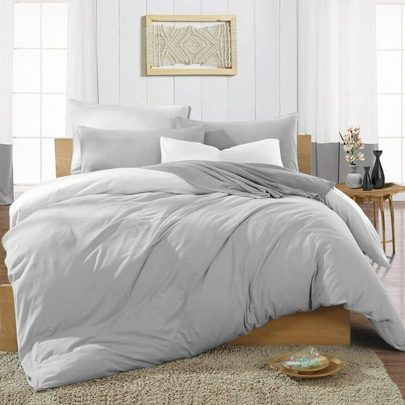 King/Cal King Size Egyptian Cotton 1000 Thread Count Duvet Cover Reversible Ultra Soft & Breathable 3 Piece Luxury Soft Wrinkle Free Cooling Sheet (1 Duvet Cover with 2 Pillowcases, Light Grey)