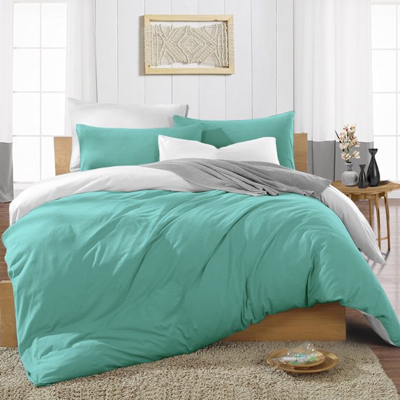 King/Cal King Size Egyptian Cotton 1000 Thread Count Duvet Cover Reversible Ultra Soft & Breathable 3 Piece Luxury Soft Wrinkle Free Cooling Sheet (1 Duvet Cover with 2 Pillowcases, Aqua Green)
