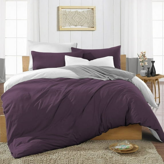 King/Cal King Size Egyptian Cotton 1000 Thread Count Duvet Cover Reversible Ultra Soft & Breathable 3 Piece Luxury Soft Wrinkle Free Cooling Sheet (1 Duvet Cover with 2 Pillowcases, Plum)