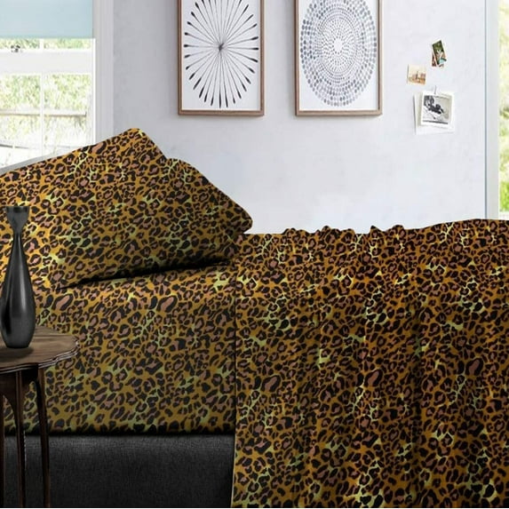 King/Calking Duvet Cover Set Leopard Print - Egyptian Cotton 400-Thread Count, Zipper Closure Corner Ties, 1 Duvet Cover and 2 Matching Pillow Shams