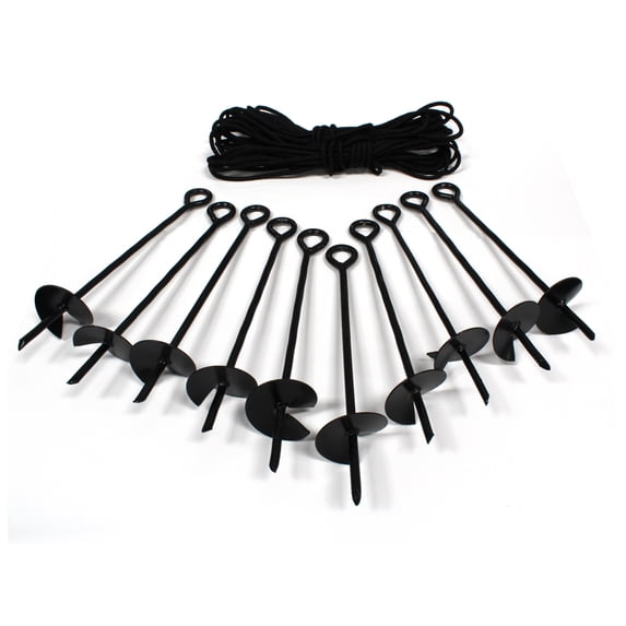 King Canopy 10-Piece Anchor Kit, 15-inch Auger Style w/Rope, Black