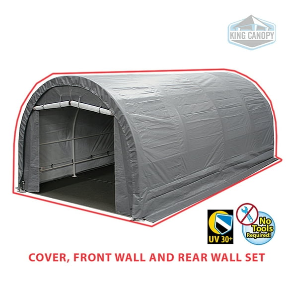 King Canopy 10 ft x 20 ft Silver Dome Carport Garage Cover And Front/Rear Wall Set