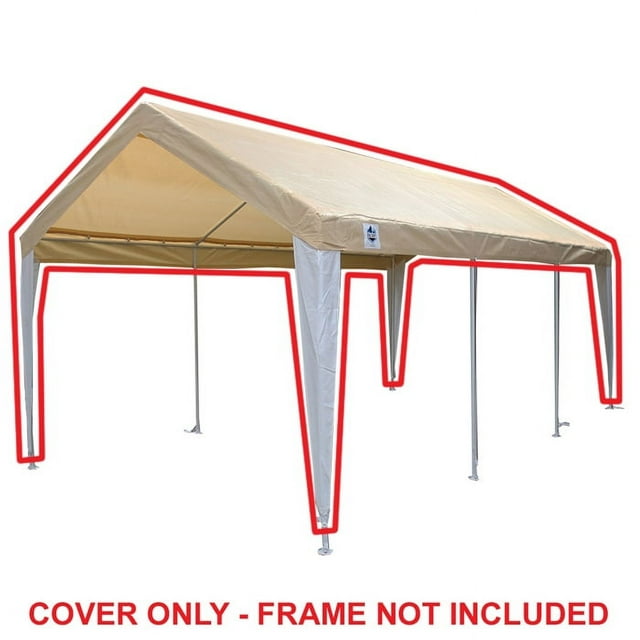 King Canopy 10 ft x 20 ft Tan/White Fitted Carport Canopy Cover w/ Leg