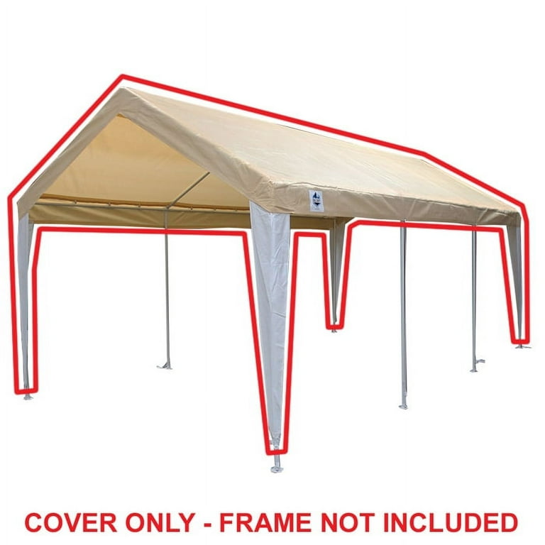 King Canopy 10 x 20 Tan White Fitted Carport Canopy Cover w Leg