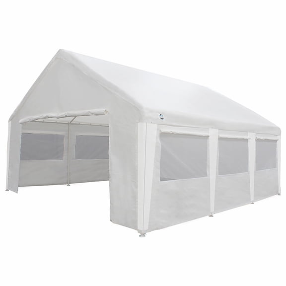 King Canopy 20 ft x 20 ft Carport Canopy Polyethylene Sidewall Kit w/ Bug Screen Windows