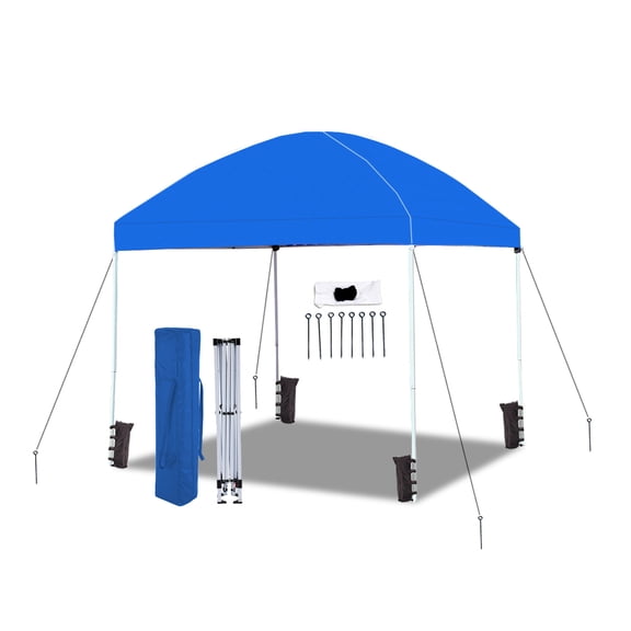 King Canopy Easy Shut 8'x8' Instant Pop up Canopy with Weight Bags, Guy Ropes and Stakes, Fiberglass Rod, Dome Roof, Blue
