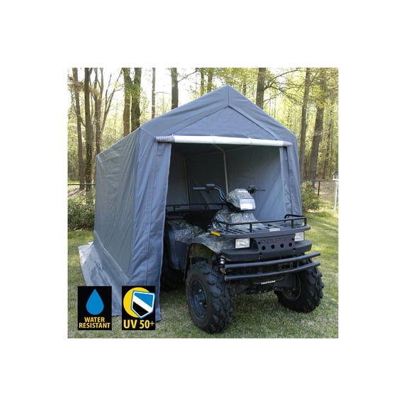 King Canopy Storage Shed 7ft x 12ft , 1.5-inch Steel Frame, 6-Leg, Grey 185gsm Polyethylene Cover