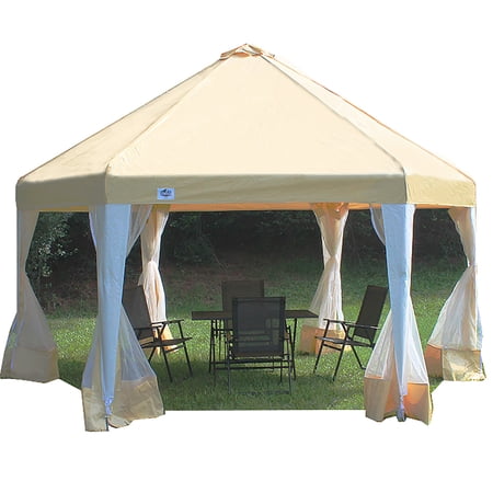 King Canopy Hexagon Canopy 13' x 13' , 1 3/8-Inch Steel Frame, 6-Leg, Tan