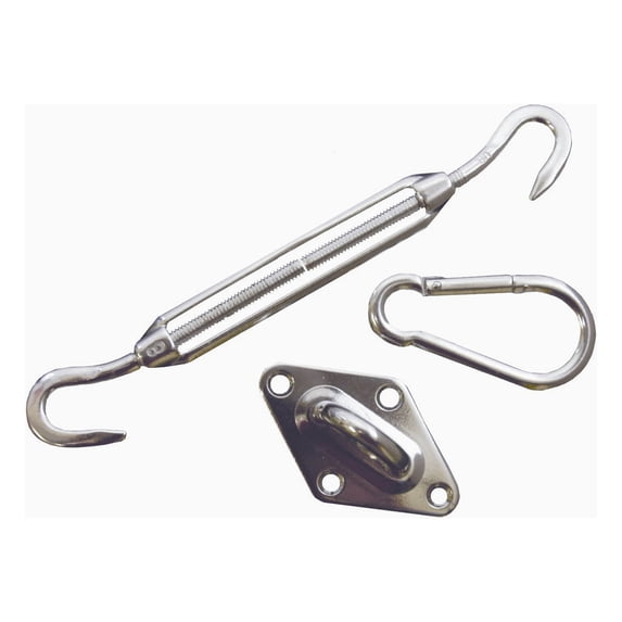 King Canopy Sun Shade Sail Triangle Hardware Kit for Installation, Turnbuckle is 8-Inch closed 11-Inch open, Stainless Steel