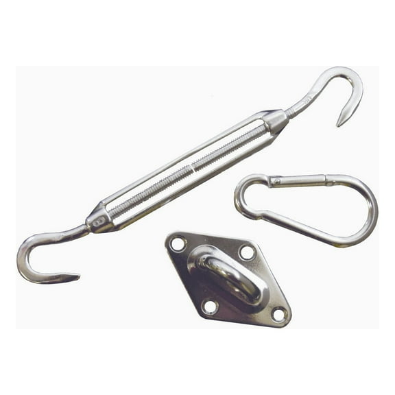 King Canopy Sun Shade Sail Triangle Hardware Kit for Installation, Turnbuckle is 8-Inch closed 11-Inch open, Stainless Steel