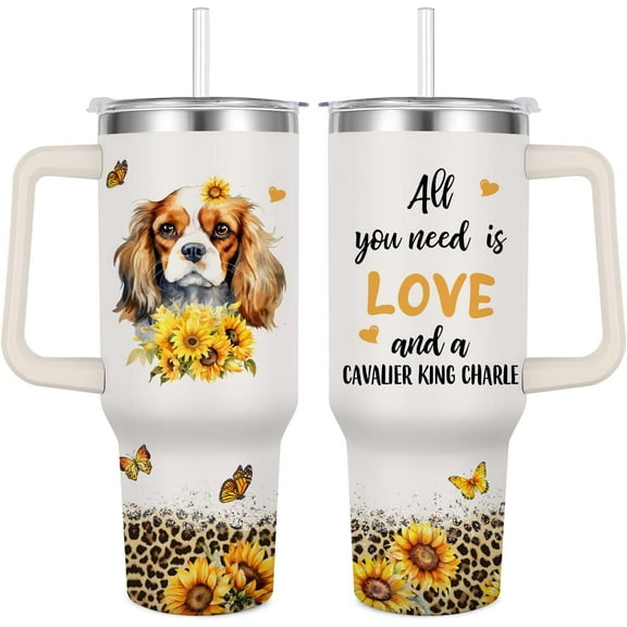 King Charles Cavalier Tumbler for Womens,Vacuum Insulated Travel Cup 40oz