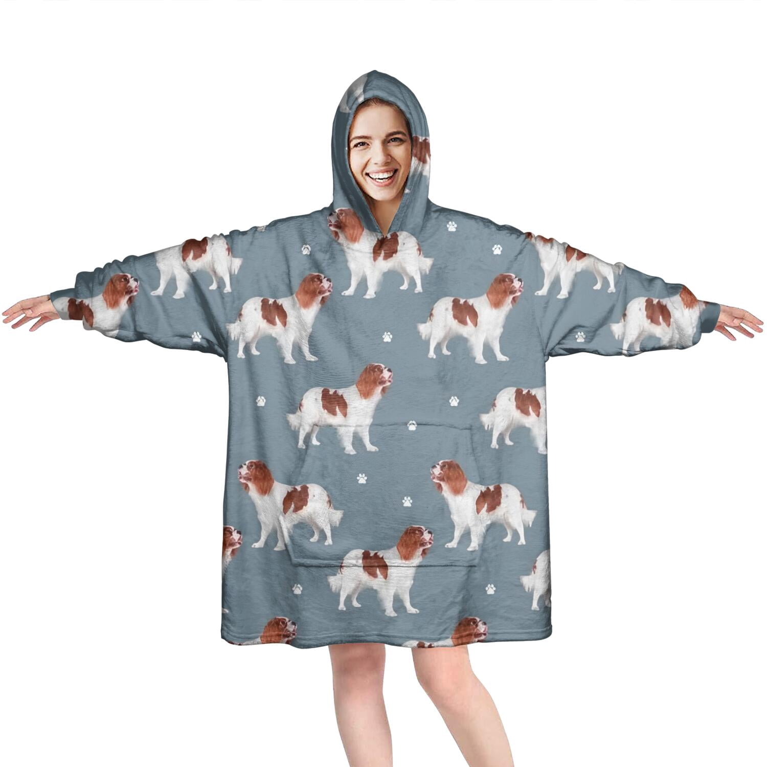 King Charles Cavalier Wearable Oversized Blanket,Wearable Blanket Hoodie for Adults,Cozy Hooded Blankets with Super Pockets,Super Warm Fuzzy Pullover for Women & Men