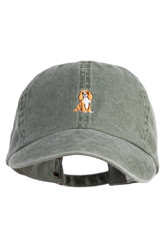King Charles Spaniel Embroidered New Big Size Washed Cotton Ball Cap - Olive XL-3XL