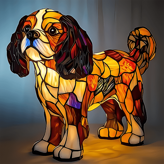 King Charles Spaniel Lamp 2025 New 3D Stained Glass Chihuahua Lamp, Dog Series Art Night Light with Warm Ambient Glow for Pets Lovers 5.91"